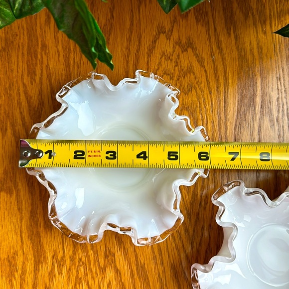 FENTON Milk Glass Silver Crested Ruffled Edge Candy Trinket Dish Duo 6”Dia 2”H - Picture 10 of 12